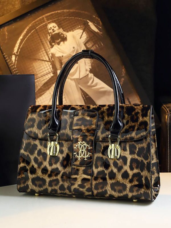 Women Stylish Leopard Embossed Calf Leather Tote Handbag