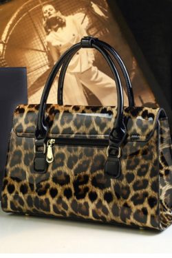 Women Stylish Leopard Embossed Calf Leather Tote Handbag