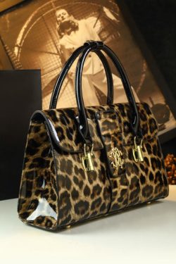 Women Stylish Leopard Embossed Calf Leather Tote Handbag
