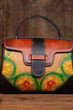 Women Vintage Grey Embossed Calf Leather Satchel Handbag