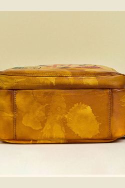 Women Yellow Graffiti Paitings Calf Leather Backpack Bag