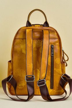 Women Yellow Graffiti Paitings Calf Leather Backpack Bag