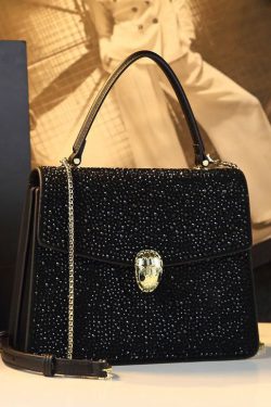 Women Zircon Solid Durable Faux Leather Satchel Handbag