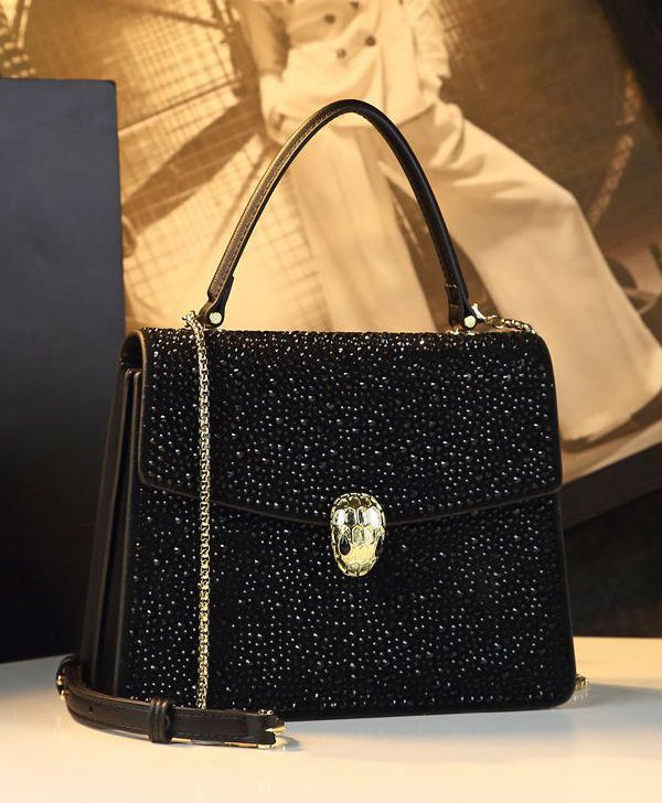 Women Zircon Solid Durable Faux Leather Satchel Handbag