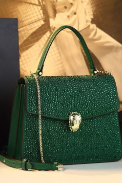 Women Zircon Solid Durable Faux Leather Satchel Handbag