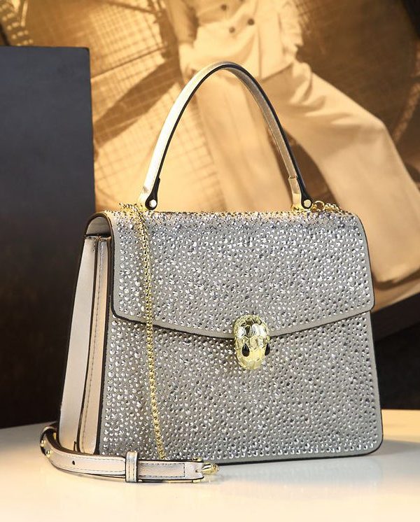 Women Zircon Solid Durable Faux Leather Satchel Handbag