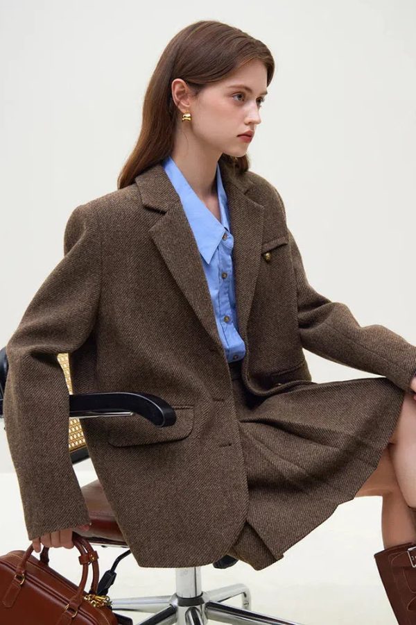 Wool Blazer Jacket & Mini Skirt Two Piece Set