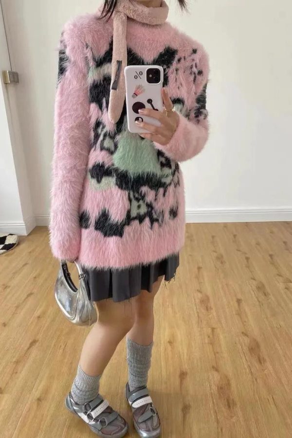 Y2K Aesthetic Fuzzy Sweater
