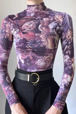 Y2K Angel Graphic Mesh Top