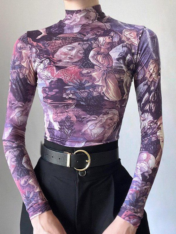 Y2K Angel Graphic Mesh Top