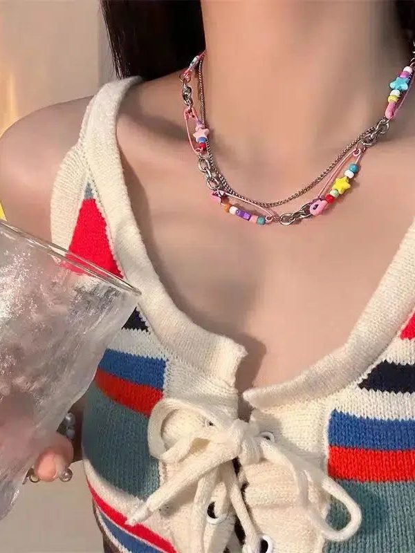 Y2K Beaded Pin Necklace