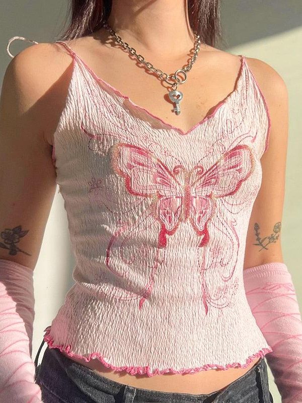 Y2K Butterfly Pink Crop Top