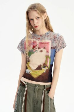 Y2K Cat Graphic Tee
