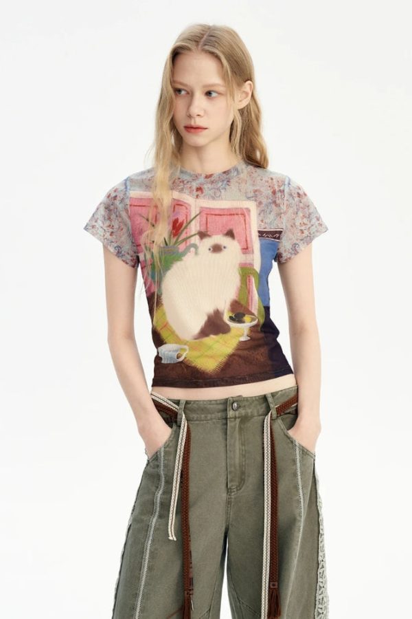 Y2K Cat Graphic Tee