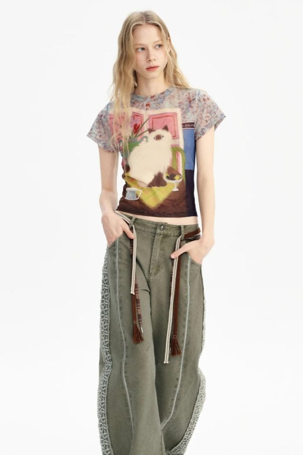 Y2K Cat Graphic Tee
