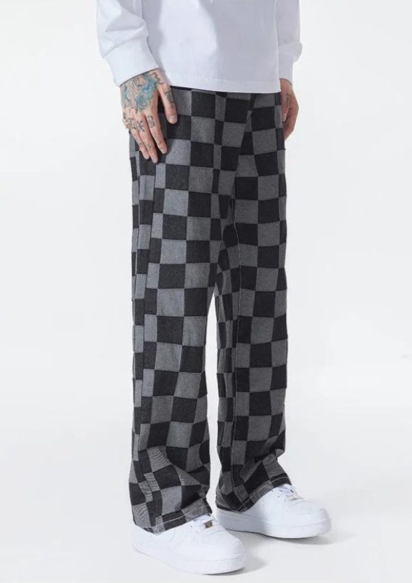 Y2K Checkered Black Pants