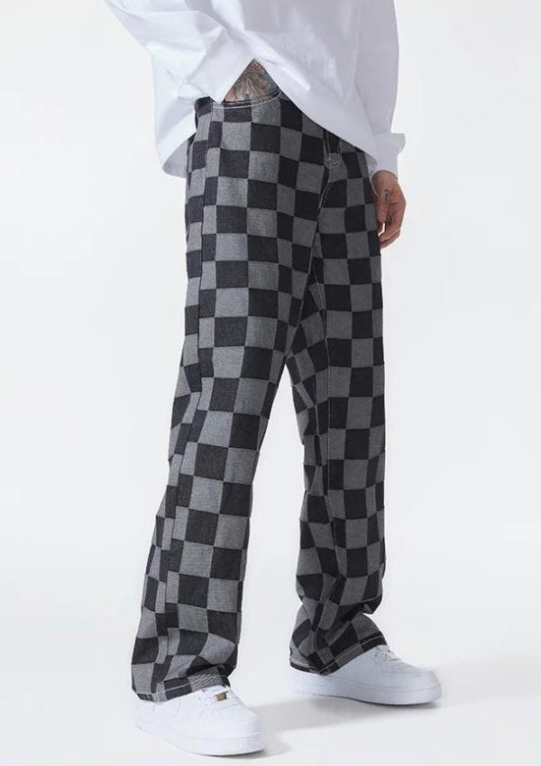 Y2K Checkered Black Pants