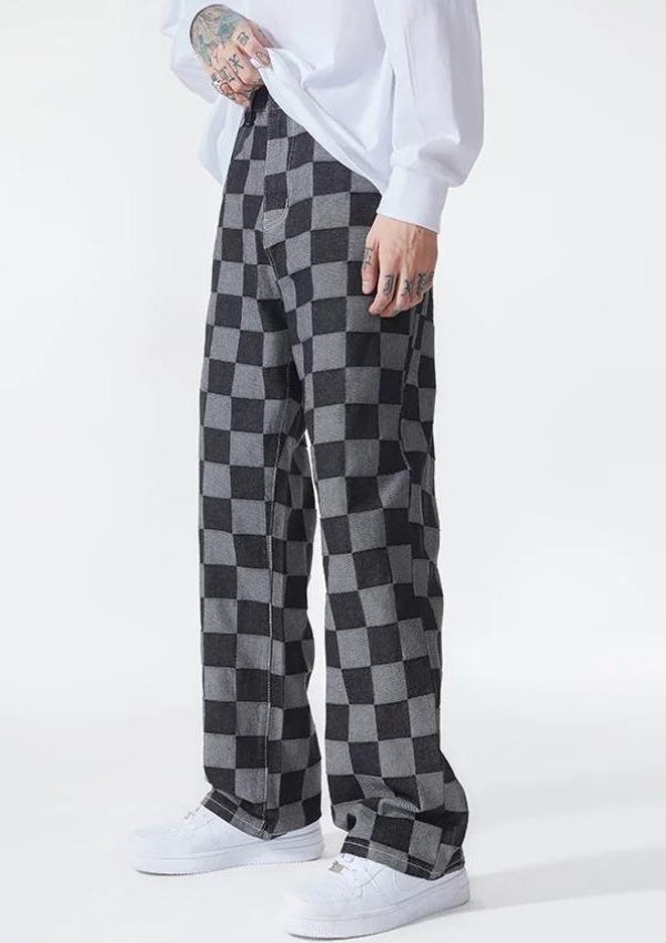 Y2K Checkered Black Pants