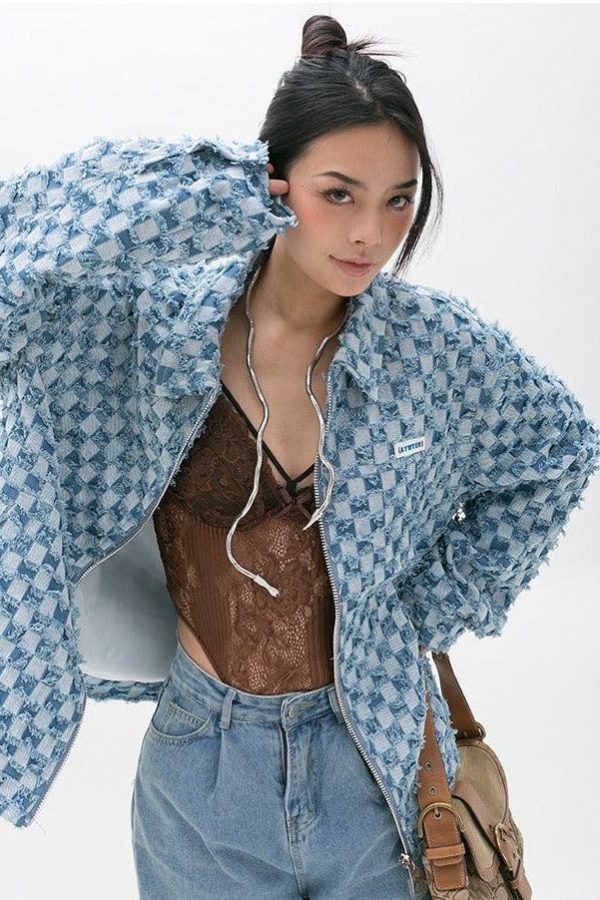 Y2K Checkered Zip Up Jacket