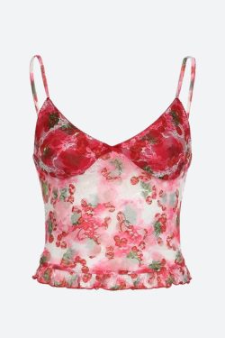 Y2K Cherry Mesh Top