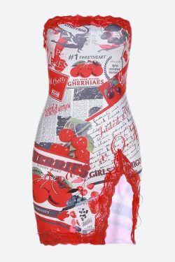 Y2K Cherry Slit Mini Dress