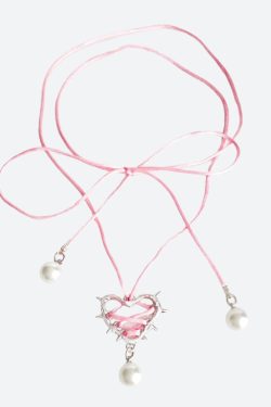 Y2K Coquette Barbed Heart Bow Tie Necklace