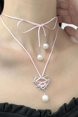 Y2K Coquette Barbed Heart Bow Tie Necklace