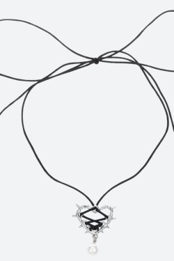 Y2K Coquette Barbed Heart Bow Tie Necklace