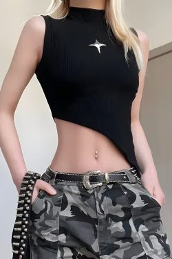 Y2K Corduroy Asymmetric Crop Top