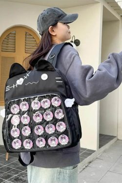 Y2K Cute Cat Ita Backpack Transparent Kawaii Harajuku School Bag DIY Display Student Rucksack