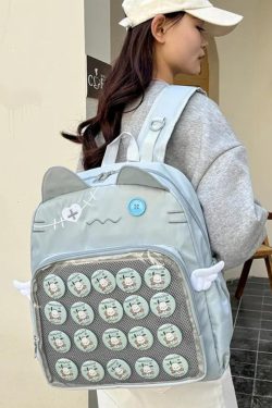 Y2K Cute Cat Ita Backpack Transparent Kawaii Harajuku School Bag DIY Display Student Rucksack