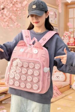 Y2K Cute Cat Ita Backpack Transparent Kawaii Harajuku School Bag DIY Display Student Rucksack