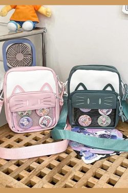 Y2K Cute Cat Ita Shoulder Bag Kawaii Transparent Crossbody DIY Display Mini Handbag