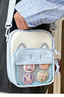 Y2K Cute Cat Ita Shoulder Bag Kawaii Transparent Crossbody DIY Display Mini Handbag