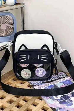 Y2K Cute Cat Ita Shoulder Bag Kawaii Transparent Crossbody DIY Display Mini Handbag