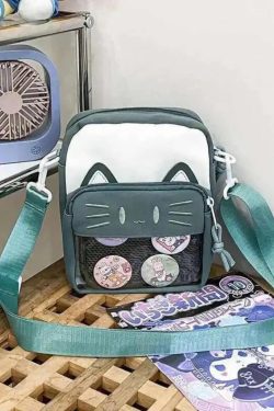 Y2K Cute Cat Ita Shoulder Bag Kawaii Transparent Crossbody DIY Display Mini Handbag