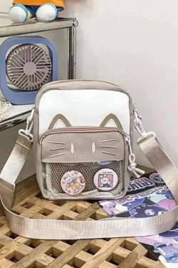 Y2K Cute Cat Ita Shoulder Bag Kawaii Transparent Crossbody DIY Display Mini Handbag