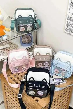 Y2K Cute Cat Ita Shoulder Bag Kawaii Transparent Crossbody DIY Display Mini Handbag