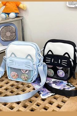 Y2K Cute Cat Ita Shoulder Bag Kawaii Transparent Crossbody DIY Display Mini Handbag