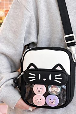 Y2K Cute Cat Ita Shoulder Bag Kawaii Transparent Crossbody DIY Display Mini Handbag