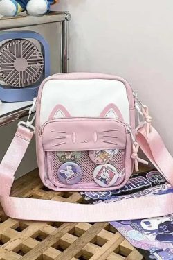 Y2K Cute Cat Ita Shoulder Bag Kawaii Transparent Crossbody DIY Display Mini Handbag