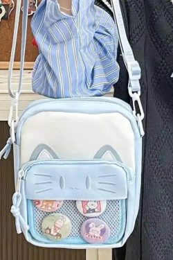 Y2K Cute Cat Ita Shoulder Bag Kawaii Transparent Crossbody DIY Display Mini Handbag