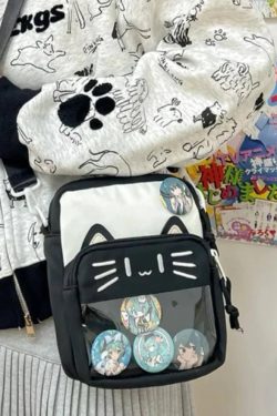 Y2K Cute Cat Ita Shoulder Bag Kawaii Transparent Crossbody DIY Display Mini Handbag
