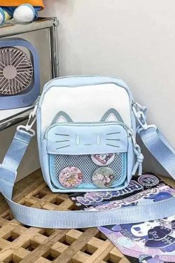 Y2K Cute Cat Ita Shoulder Bag Kawaii Transparent Crossbody DIY Display Mini Handbag