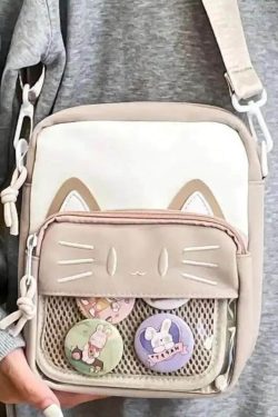 Y2K Cute Cat Ita Shoulder Bag Kawaii Transparent Crossbody DIY Display Mini Handbag