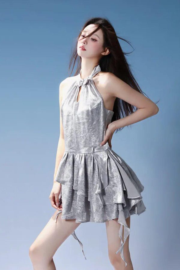 Y2K Cyber Halter Neck Mini Dress