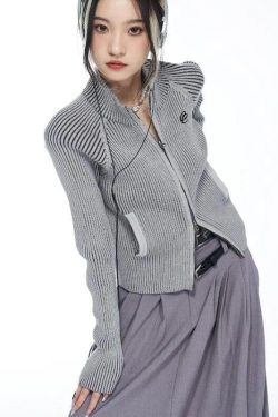 Y2K Cyber Zip-Up Turtleneck Cardigan