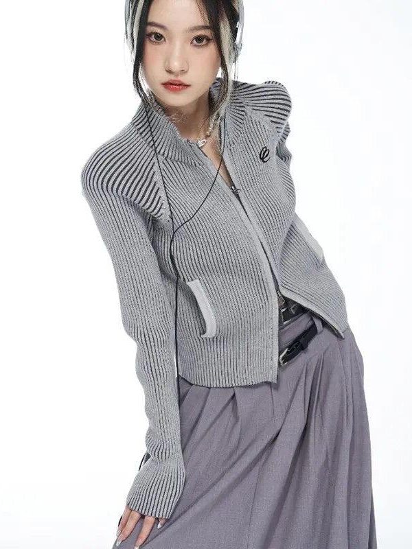 Y2K Cyber Zip-Up Turtleneck Cardigan