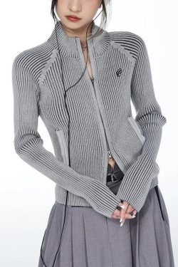 Y2K Cyber Zip-Up Turtleneck Cardigan