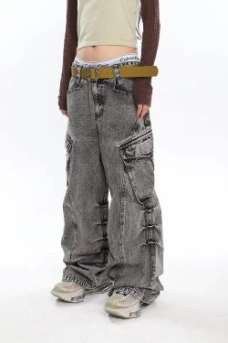 Y2K Distressed Big Pockets Cargo Jeans